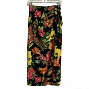 Gantos Skirt Women Size 4 Vintage Floral Faux Wrap Midi Tropical Pencil Rayon …